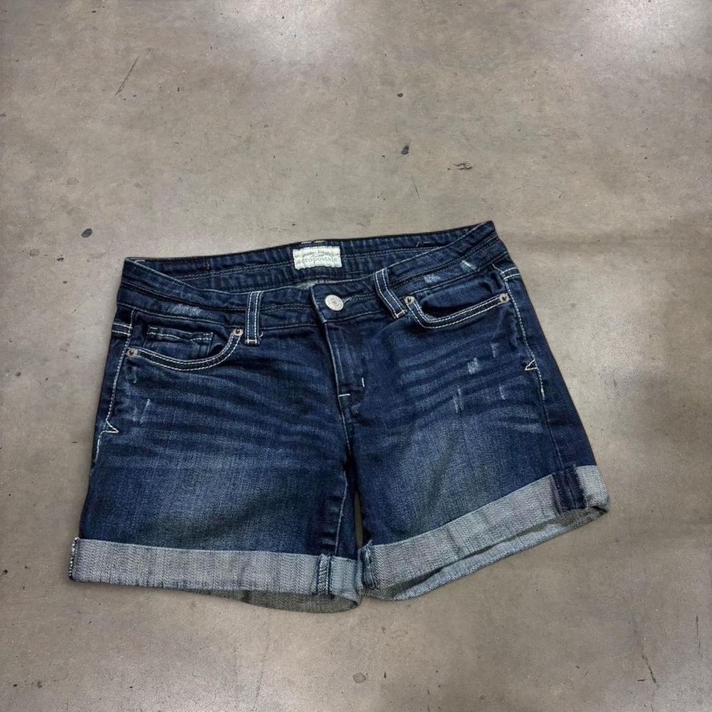 Aeropostale Womens Blue Denim Mini Shorts Y2K Low Rise Cuffed Dark Wash Size 0
